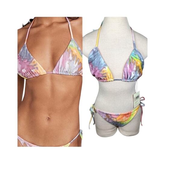 Mara Hoffman Rae Tie Dye Pastel Multicolor Two Piece Bikini Swim Set Size XL - Picture 4 of 10